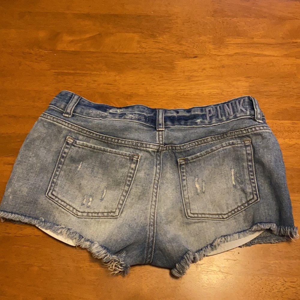 PINK Victoria’s Secret | Raw Hem Rhinestone Shorts 4 EUC Jean - Picture 8 of 12